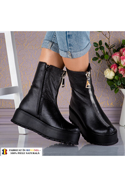 Polinski Shoes Ghete Dama din Piele Naturala Negre Black Zip Imblanite – Fabr...