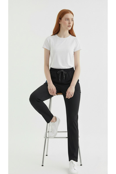 Qule Üniforma Siyah Unisex Scrubs Tek Alt – Premium Kumaş Likralı Bel Lastikl...