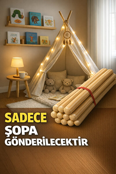 ARTTMACRAME Oyun Çadırı Kurulum Sopası – Doğal Ahşap – 3 Adet