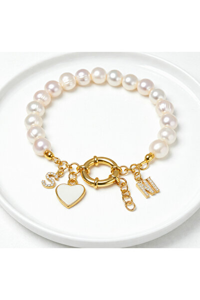 BNGaksesuar Gerçek İnci Kişiye Özel Harfli Kalpli Altın Takılabilen Gemici Ki...