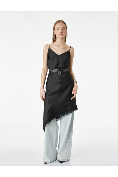 Koton Pamuklu Düğmeli Cepli Geniş Paça Taşlı Denim Pantolon - Wide Leg Jeans