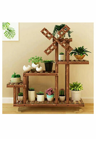 ALANDEKOR Ceviz Rengi Ahşap 5 Katlı Çiçeklik, Saksılık, Çiçek Standı, Dekorat...