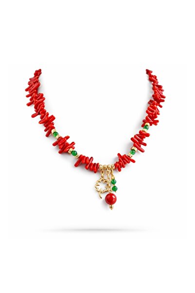 Atelier Cocosh Kırmızı Mercan Şans Objeli Yonca Charm Kolye
