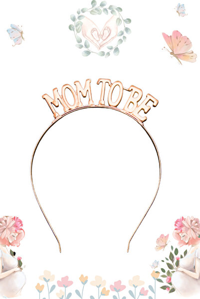 Larenya Mom To Be Metal Taç Ve Kuşak & Baby Shower Set & Pembe Gümüş Kuşak Rose Taç
