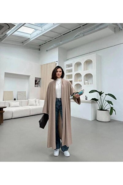 BUSEM سترة نسائية طويلة من التريكو الناعم بياقة شال