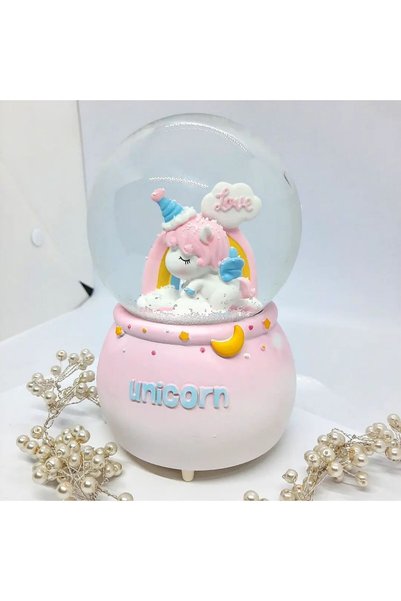 Yağmur Kar Küresi Büyük Boy Otomatik Işıklı Unicorn Model Unıcorn Çocuk Odası Dekorasyon