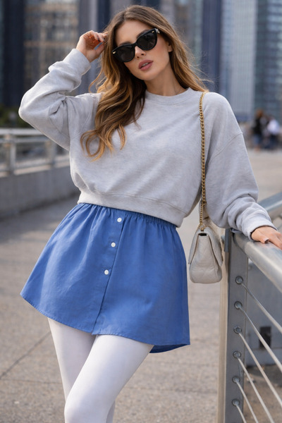 mirach Kot Rengi Içlik Etek | Gömlek Görünümlü Düğmeli Astar Etek Mavi Uzatıc...