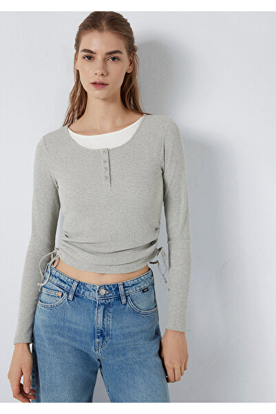 Mavi Long Sleeve Lace Detailed Gray T-Shirt Fitted / Bodycon Cut 1613768-80196