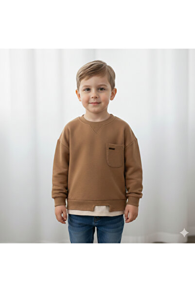 ERKEK ÇOCUK 5-6-7-8 YAŞ %100 PAMUK İKİ İPLİK KUMAŞ CEPLİ SWEATSHIRT