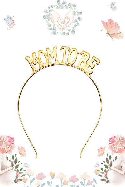 Larenya Mom To Be Metal Taç Ve Kuşak & Baby Shower Set & Pembe Altın Kuşak Altın Taç
