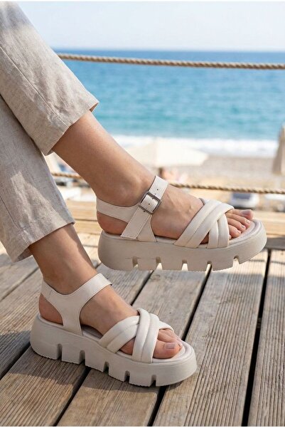 Saks Gardrop Sandale Ortopedice Damă Bej Piele Talpă 4 cm