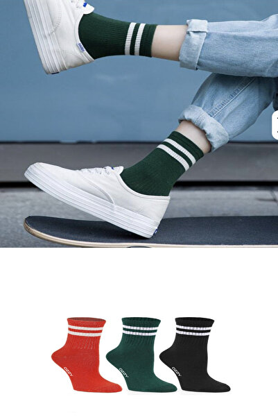 Ozzy Socks 3lü Kolej Çorabı Kırmızı Yeşil Siyah
