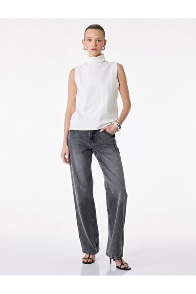 Koton Pantaloni din denim spălat, cu picioare drepte, cu nasturi, cu buzunare...