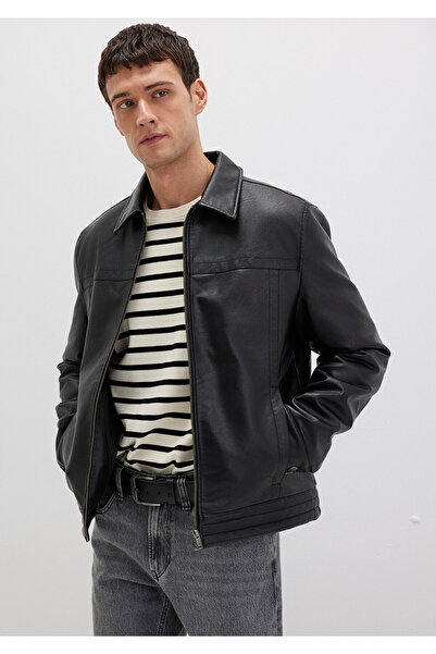 Mavi Schwarze Kunstlederjacke, reguläre Passform / normaler Schnitt 0110635-7...