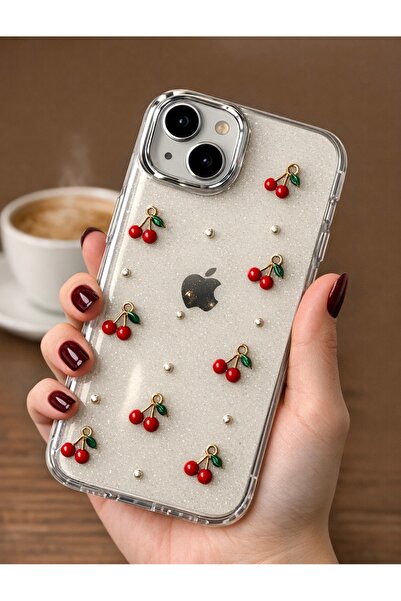 FİŞNEİLETİŞİM İPHONE 15 UYUMLU KİRAZLI SİMLİ KAMERA ÇERÇEVE DETAYLI KILIF