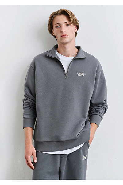 Mavi Logo Semi-Zipper Gray Sweatshirt 0S10465-80776