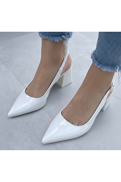İZCE MODA Women's High Heel Ankle Strap White Patent Leather