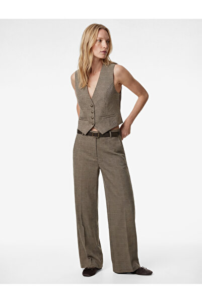 Koton Υφασμάτινο καρό παντελόνι με φαρδιά μπατζάκια, τσέπες και ζώνη