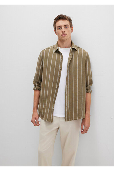 Mavi Cămașă verde cu dungi amestecate de in, croială normală / obișnuită croi...