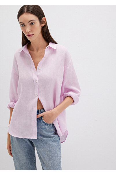 Mavi Mor Keten Gömlek Loose Fit / Bol Rahat Kesim 1210747-70507