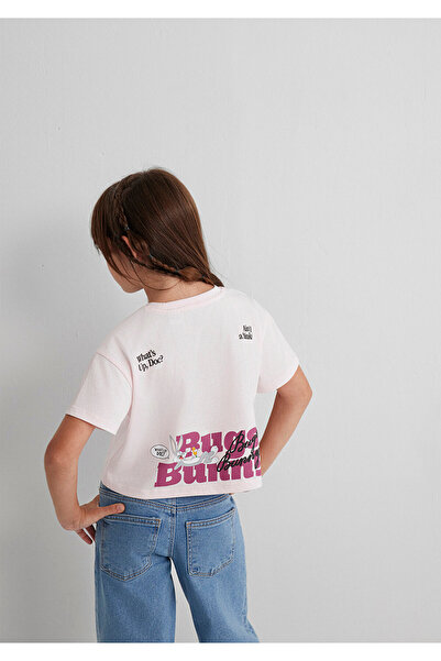 Mavi Bugs Bunny Baskılı Pembe Tişört Loose Fit / Bol Rahat Kesim 7610369-90773