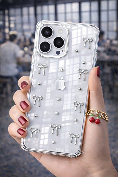 Ceponya حافظة لهاتف آيفون 15 برو بتصميم وسادة هوائية وغطاء عمود شفاف فضي