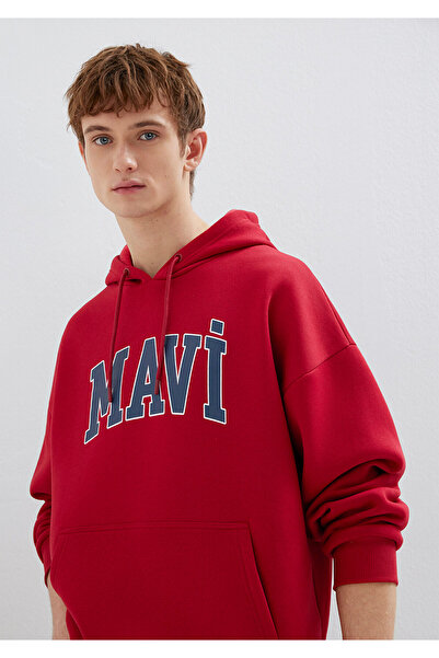 Mavi Czerwona bluza z kapturem i nadrukiem z logo 067149-70464