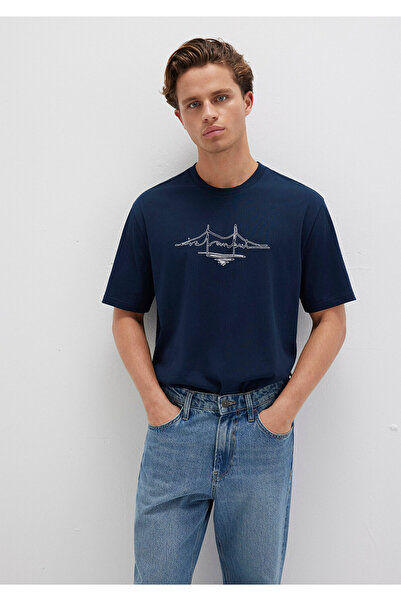 Mavi Istanbul Printed Navy Blue T-Shirt Loose Fit / Loose Relaxed Fit0611881-...