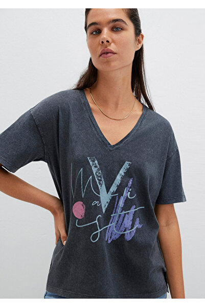 Mavi Bedrucktes graues Istanbul-T-Shirt mit normaler Passform und normalem Sc...