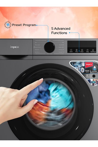 IMPEX 8Kg Front Load Washing Machine 1200 RPM BLDC Inverter WM0800FS - Grey
