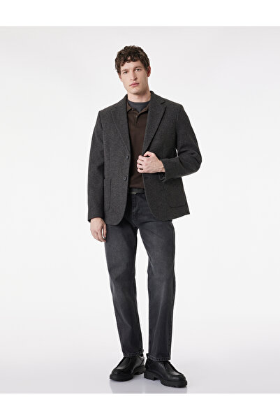 Koton Long Sleeve Pocketed Mono Collar Cashmere Blazer Jacket