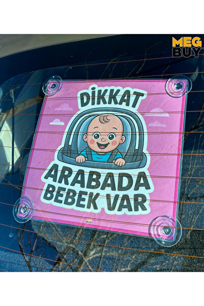 MEGBUY Pembe Renk Dikkat Arabada Bebek Var Yazılı Bebek Araba Cam Süsü Oto Ak...