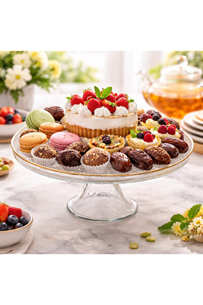 Elegant صحن تقديم زجاج فاخر بقاعدة – قطر 27.5 سم – ارتفاع 9.5 سم – مثالي للحل...