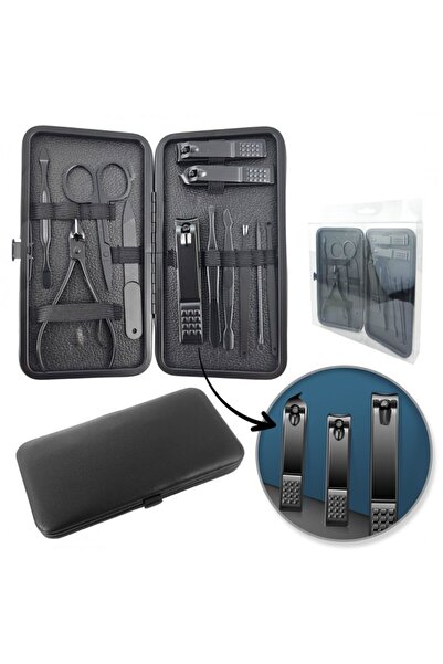 ECARLA Set manichiura si pedichiura, negru, 12 in 1, organizat in trusa din p...