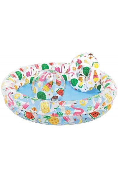 Intex Set piscina gonflabila + Colac + Minge, Intex, 59460, 122 x 26 cm, Mult...