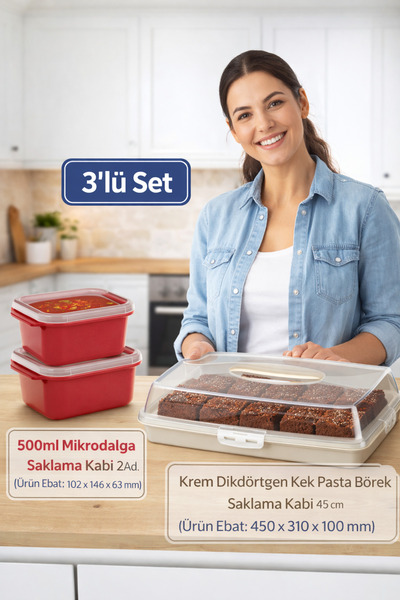 PONÇİK STORE حاوية تخزين مستطيلة الشكل من البوركام لحفظ الكيك والمعجنات، مقاس...