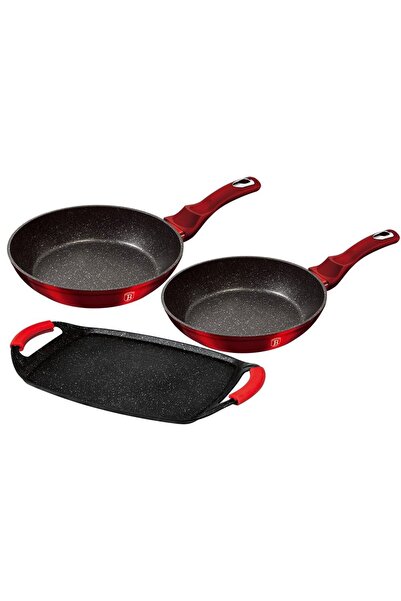 Berlinger Haus Set placa grill si 2 tigai marmorate cu 3 straturi,Burgundy , ...