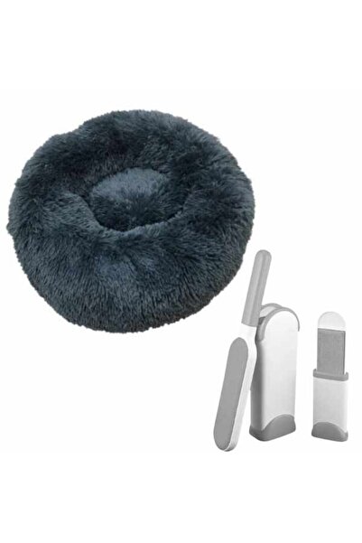 Express Pat rotund de pluș pentru animale de companie cu 2 perii, 40 cm, gri