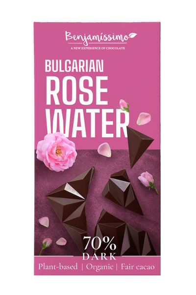 JollyMag Ciocolata neagra 70% cu apa de trandafir, bio, 60g, Benjamissimo