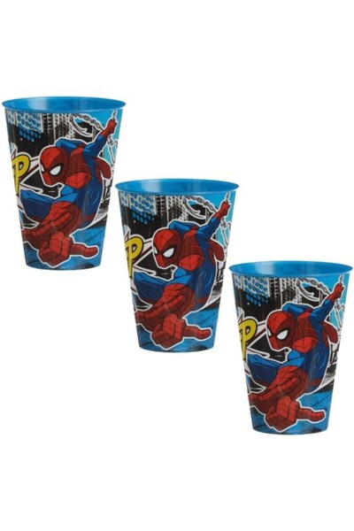 JollyMag Set 3 Pahare din Plastic cu Spiderman, fara BPA, 430 ML, Multicolor
