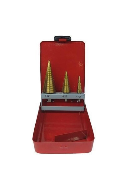 Strend Pro Set 3 burghie pentru metal, în trepte, titan, 4-12/20/32 mm