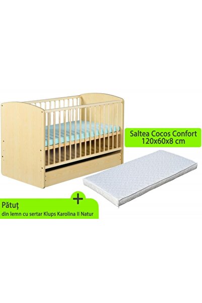 Klups Patut cu sertar Karolina II Natur + Saltea 8 MyKids Confort II