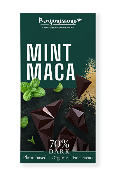 JollyMag Ciocolata neagra 70% cu menta si maca, bio, 60g, Benjamissimo