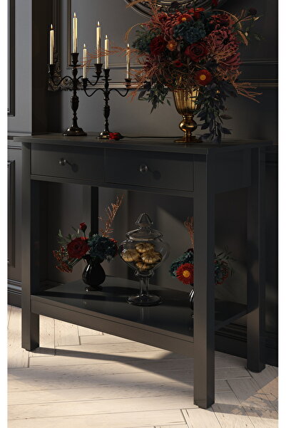 DUFON Alna 2 Çekmeceli, Dekoratif Siyah Mdf Dresuar