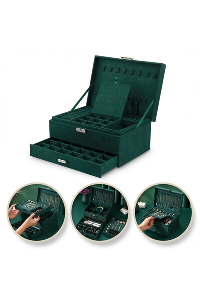 JollyMag Cutie de bijuterii, carcasă organizatoare verde, compartimente multiple