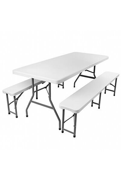JollyMag Folding Furniture Set, White Folding Table and 2 Folding Benches for...