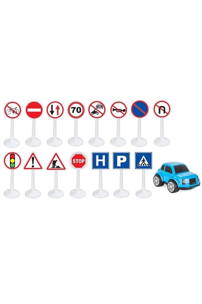 JollyMag Set Pilsan Jucarie indicatoare rutiere Mini Traffic Signs cu masinuta
