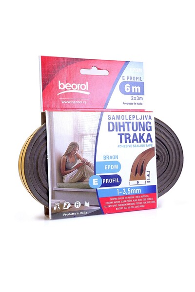 beorol Bandă de etanșare pentru uși și ferestre, maro, profil E, 2 x 3 m,