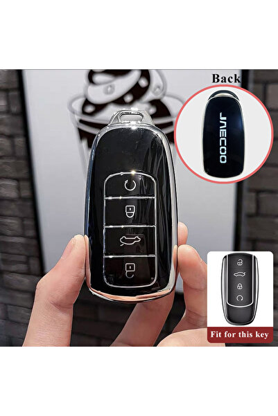 Choice سلسلة مفاتيح سيارة جايكو ستايل 8 - غطاء مفتاح أسود لسيارة شيري جايكو J...