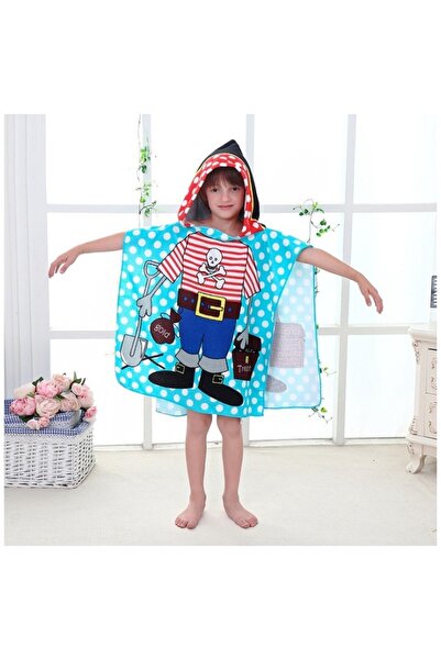 ECARLA Prosop de baie si plaja, tip pelerina halat cu gluga, model pirat pent...